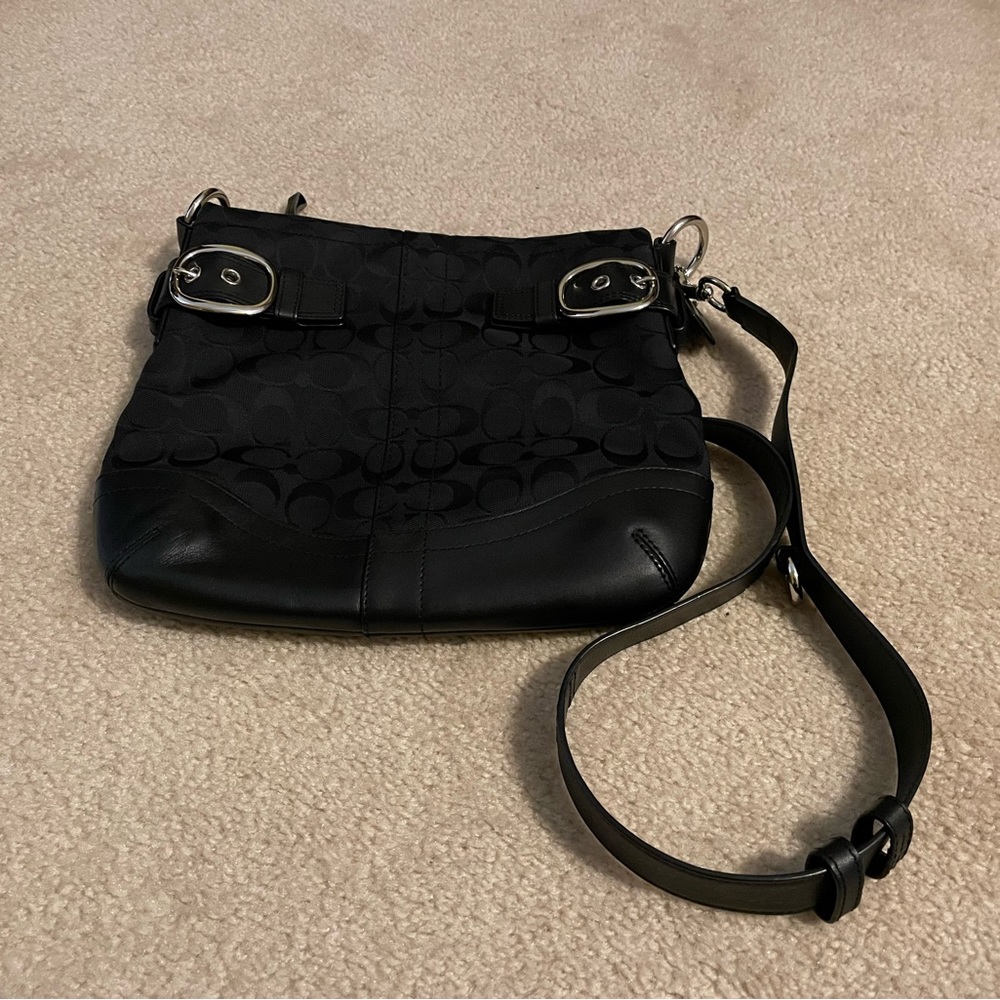 Like new Black Coach leather and fabric crossbody.
